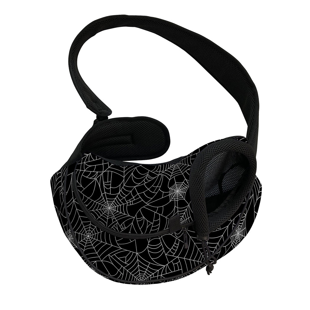 Black And White Spider Web Pattern Print Pet Sling Carrier