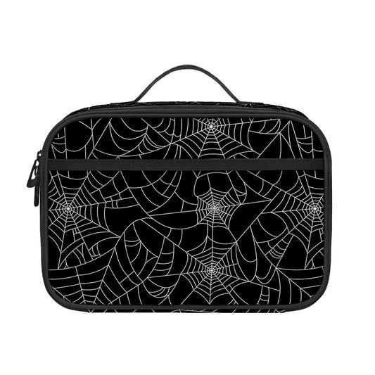 Black And White Spider Web Pattern Print Portable Lunch Bag