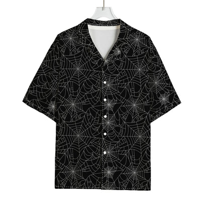 Black And White Spider Web Pattern Print Rayon Hawaiian Shirt