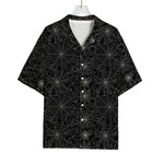 Black And White Spider Web Pattern Print Rayon Hawaiian Shirt