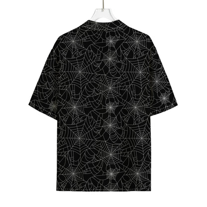 Black And White Spider Web Pattern Print Rayon Hawaiian Shirt