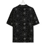 Black And White Spider Web Pattern Print Rayon Hawaiian Shirt