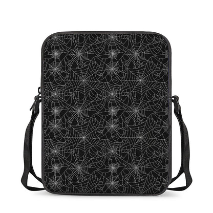 Black And White Spider Web Pattern Print Rectangular Crossbody Bag