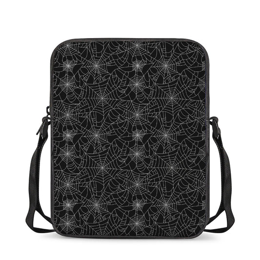 Black And White Spider Web Pattern Print Rectangular Crossbody Bag