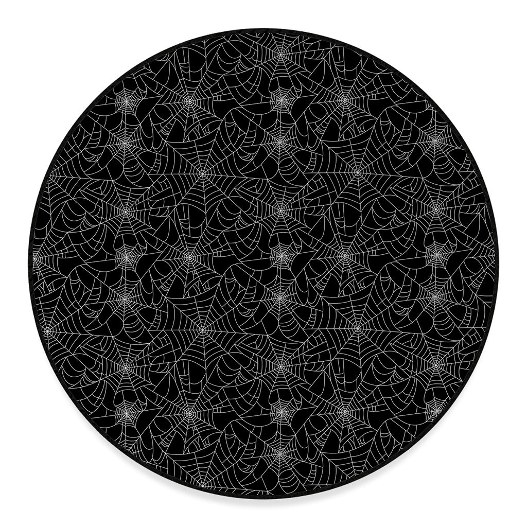 Black And White Spider Web Pattern Print Round Floor Mat