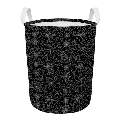 Black And White Spider Web Pattern Print Round Laundry Basket