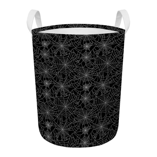 Black And White Spider Web Pattern Print Round Laundry Basket