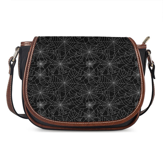 Black And White Spider Web Pattern Print Saddle Bag