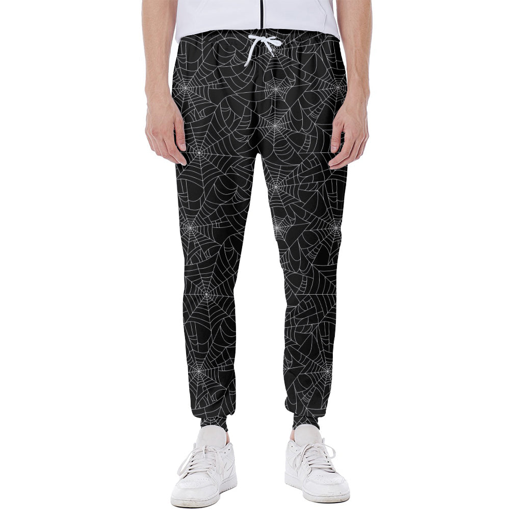 Black And White Spider Web Pattern Print Scuba Joggers