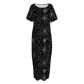 Black And White Spider Web Pattern Print Short Sleeve Long Nightdress