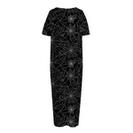Black And White Spider Web Pattern Print Short Sleeve Long Nightdress