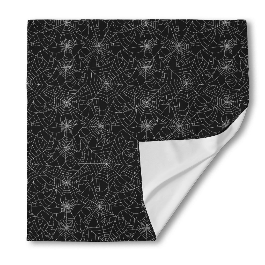 Black And White Spider Web Pattern Print Silk Bandana