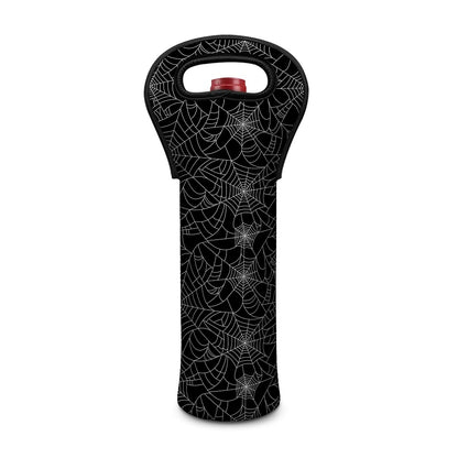 Black And White Spider Web Pattern Print Single Neoprene Wine Tote