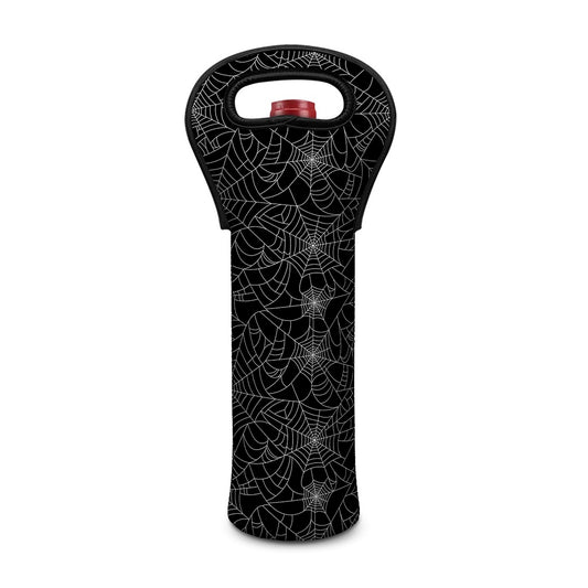 Black And White Spider Web Pattern Print Single Neoprene Wine Tote