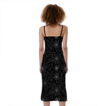 Black And White Spider Web Pattern Print Slim Fit Midi Cami Dress