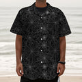 Black And White Spider Web Pattern Print Textured Short Sleeve Shirt