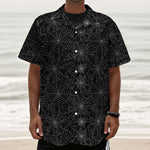 Black And White Spider Web Pattern Print Textured Short Sleeve Shirt