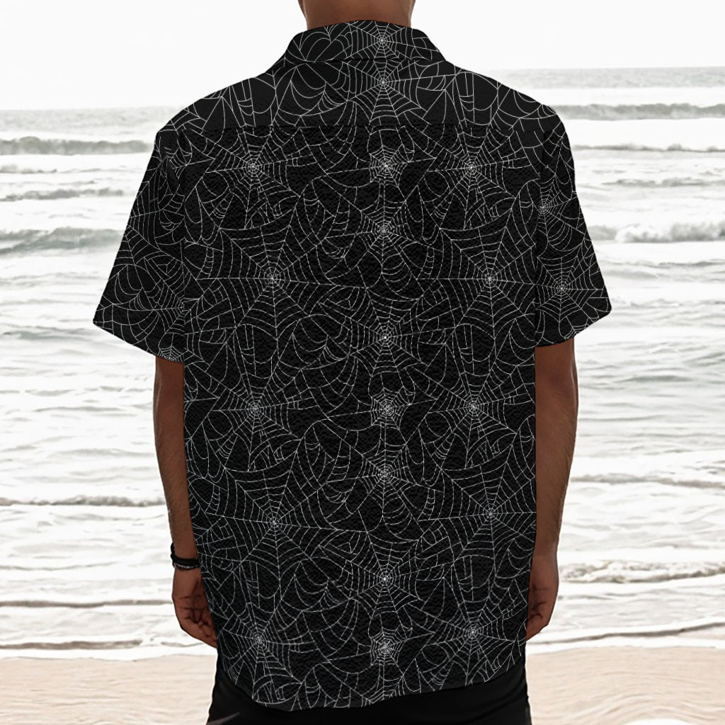 Black And White Spider Web Pattern Print Textured Short Sleeve Shirt