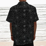 Black And White Spider Web Pattern Print Textured Short Sleeve Shirt