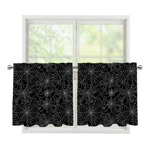 Black And White Spider Web Pattern Print Tier Curtains