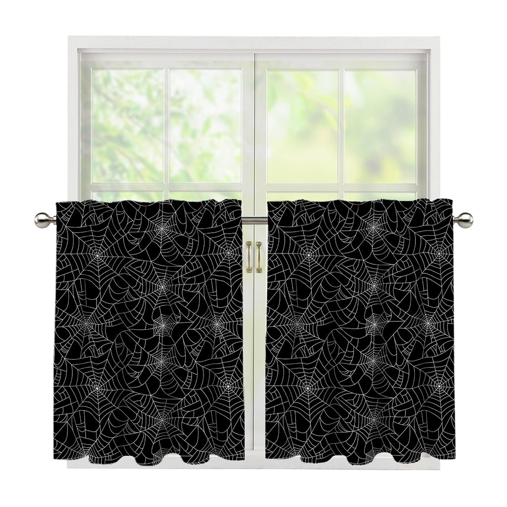 Black And White Spider Web Pattern Print Tier Curtains