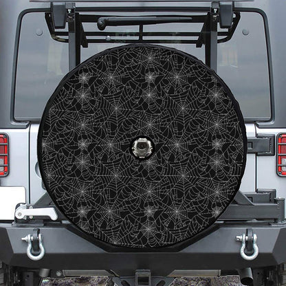 Black And White Spider Web Pattern Print Tire Cover With Camera Hole