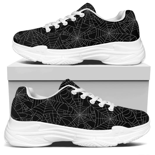 Black And White Spider Web Pattern Print White Chunky Shoes