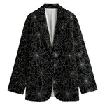 Black And White Spider Web Pattern Print Women's Blazer