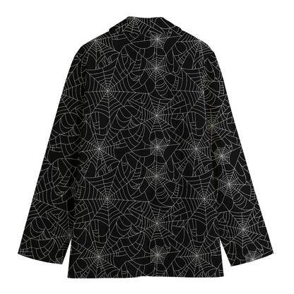 Black And White Spider Web Pattern Print Women's Blazer