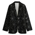 Black And White Spider Web Pattern Print Women's Cotton Blazer