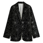 Black And White Spider Web Pattern Print Women's Cotton Blazer