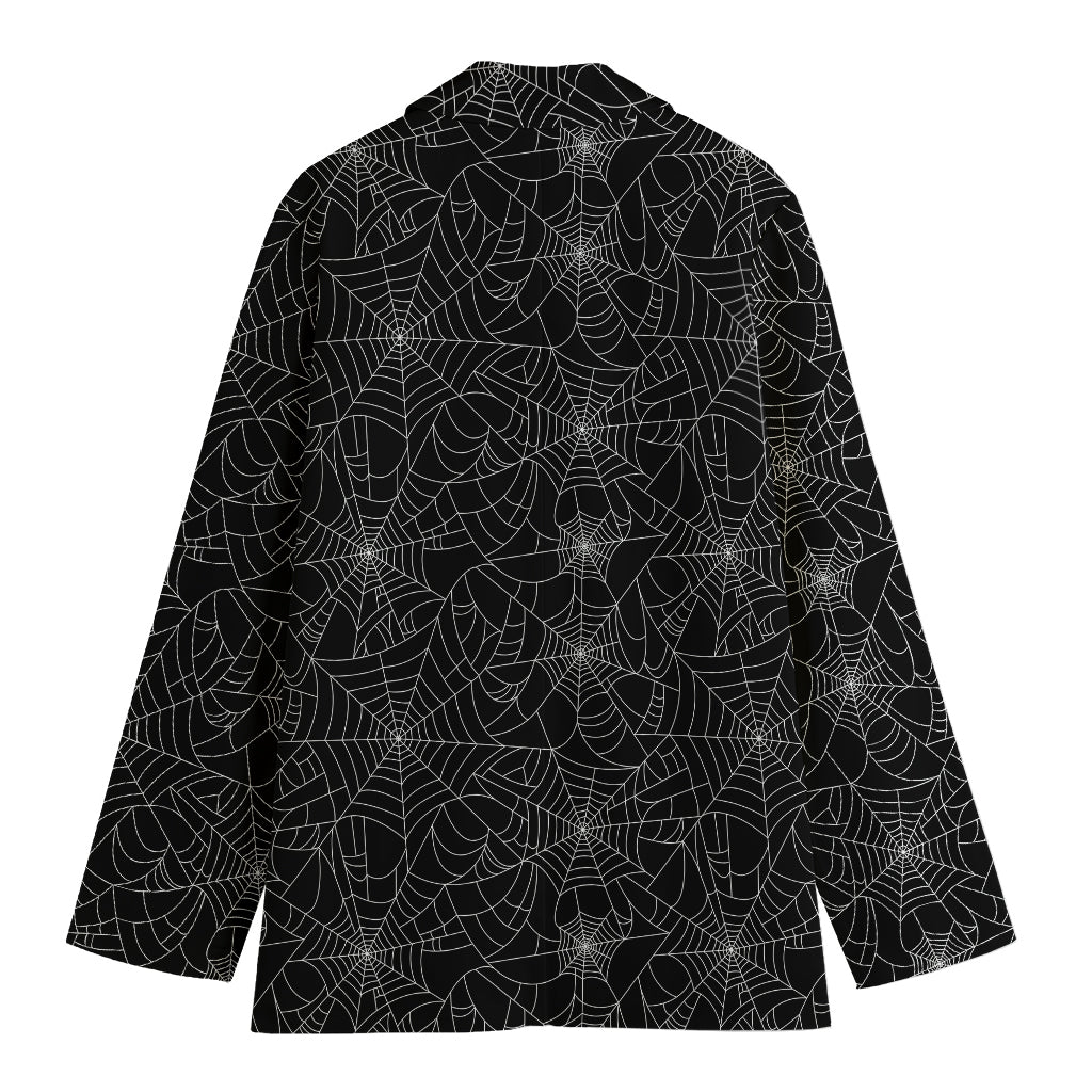 Black And White Spider Web Pattern Print Women's Cotton Blazer
