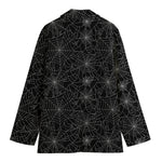 Black And White Spider Web Pattern Print Women's Cotton Blazer