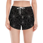 Black And White Spider Web Pattern Print Women's Split Running Shorts