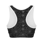 Black And White Spider Web Pattern Print Women's Sports Bra