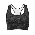 Black And White Spider Web Pattern Print Women's Sports Bra