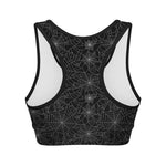 Black And White Spider Web Pattern Print Women's Sports Bra