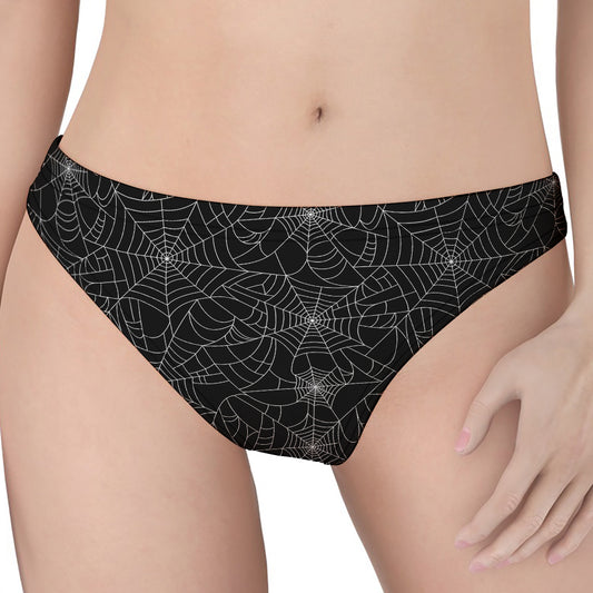 Black And White Spider Web Pattern Print Women's Thong