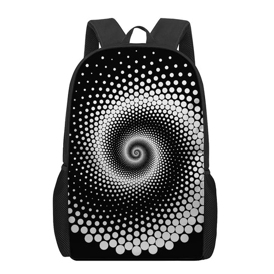 Black And White Spiral Dot Print 17 Inch Backpack