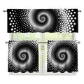 Black And White Spiral Dot Print 3 Piece Kitchen Curtains