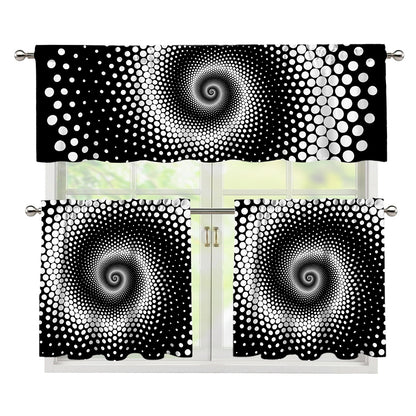 Black And White Spiral Dot Print 3 Piece Kitchen Curtains