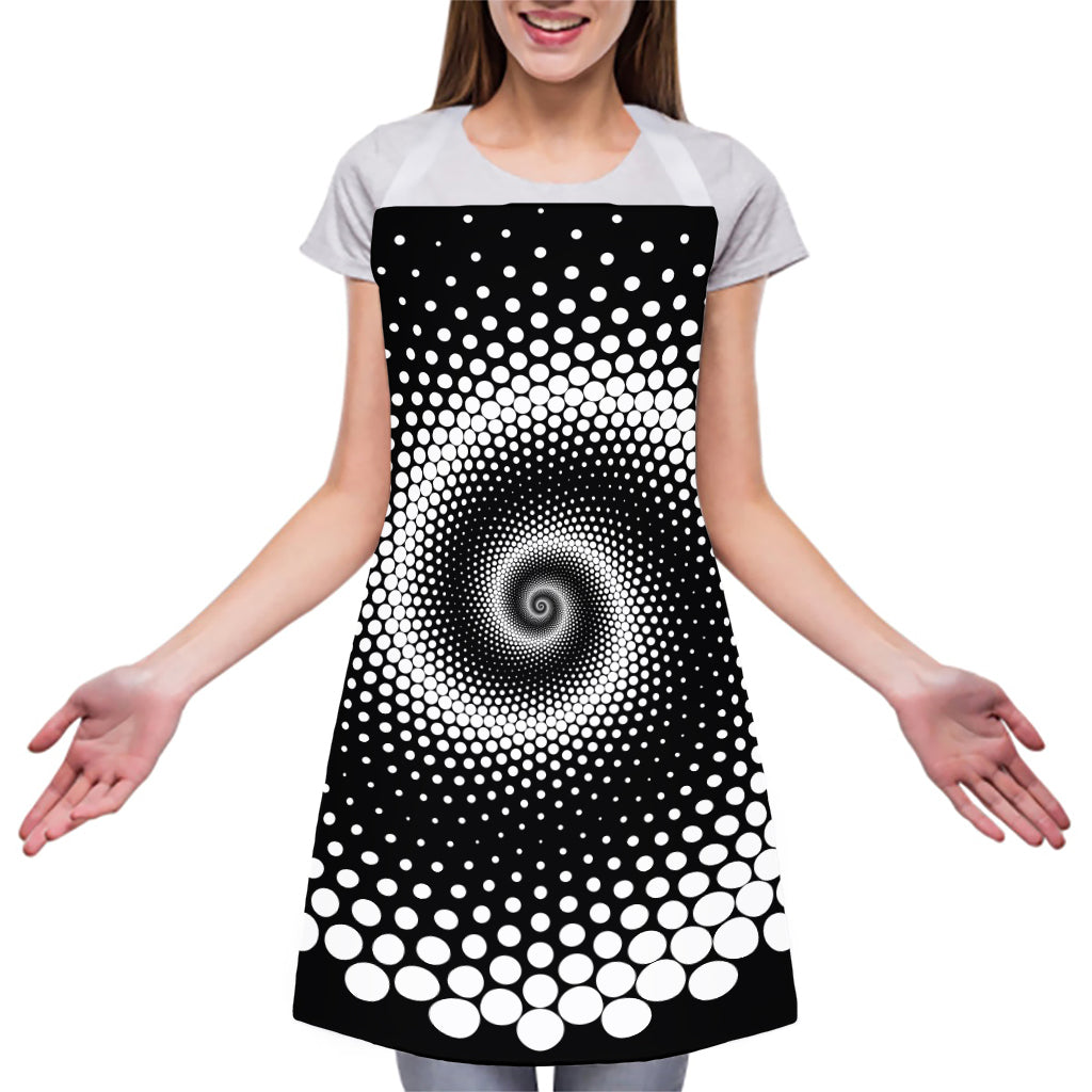 Black And White Spiral Dot Print Adjustable Apron