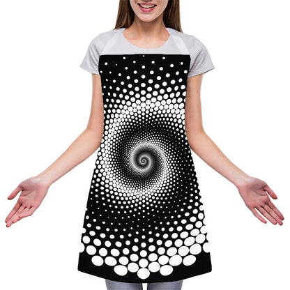 Black And White Spiral Dot Print Adjustable Apron