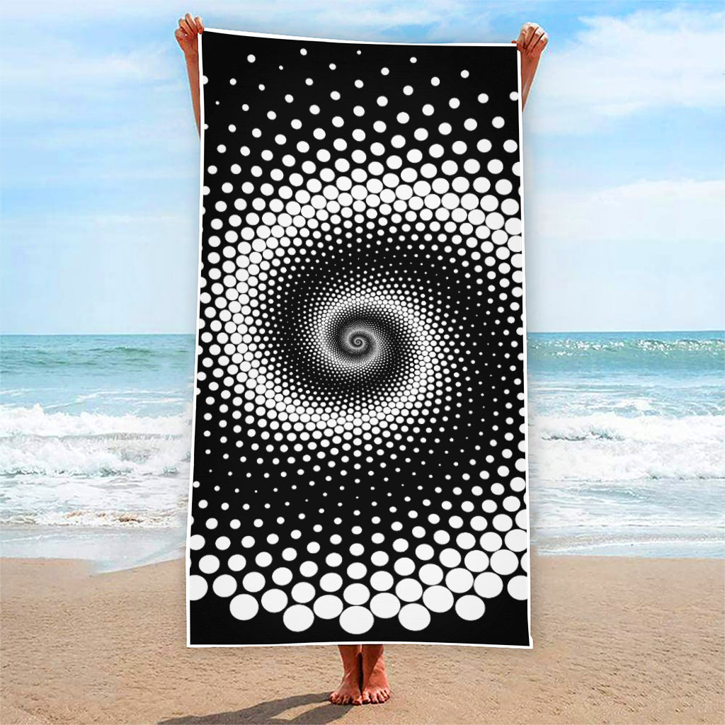 Black And White Spiral Dot Print Beach Towel
