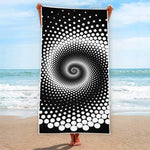 Black And White Spiral Dot Print Beach Towel