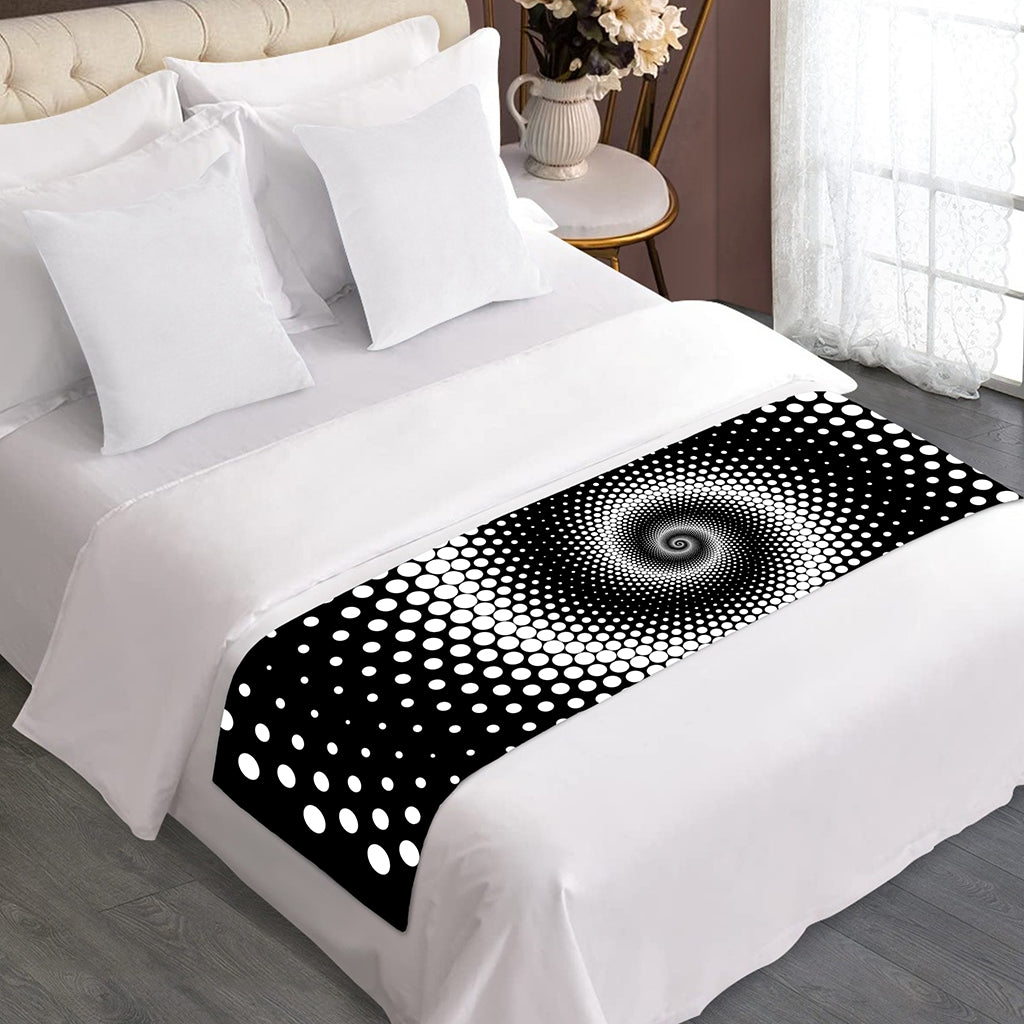 Black And White Spiral Dot Print Bed Runner