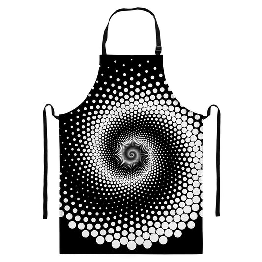 Black And White Spiral Dot Print Bib Apron With Pocket
