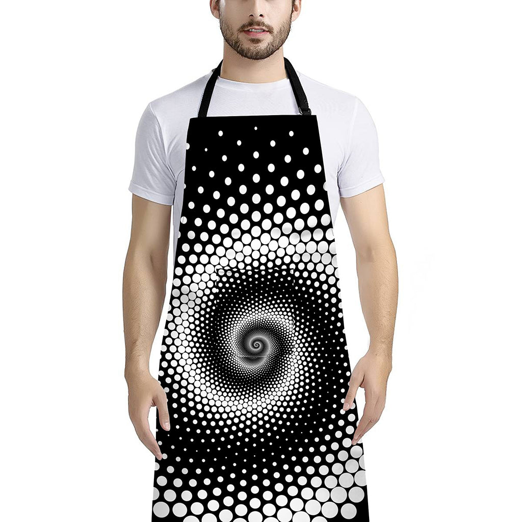 Black And White Spiral Dot Print Bib Apron With Pocket