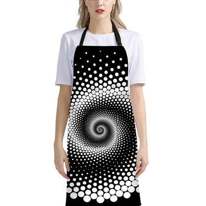 Black And White Spiral Dot Print Bib Apron With Pocket