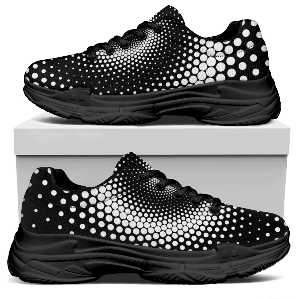 Black And White Spiral Dot Print Black Chunky Shoes